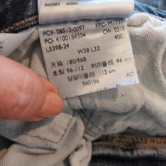 Levis 513 Jeans Mens 38x32 Blue Denim Whiskers Straight Leg Faded Stretch - Picture 11 of 12